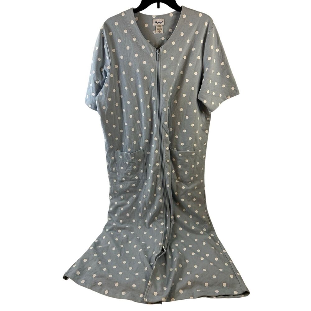 Vicki Wayne Gown Maxi Robe xl blue dots‎ zipper front pockets